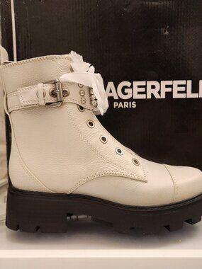 Karl Lagerfeld "Maeva" Leather Embellished Boots. NIB. Size 5.5